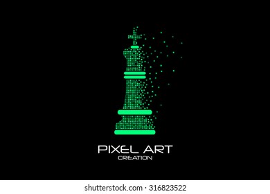 Pixel art design of the chess king logo.