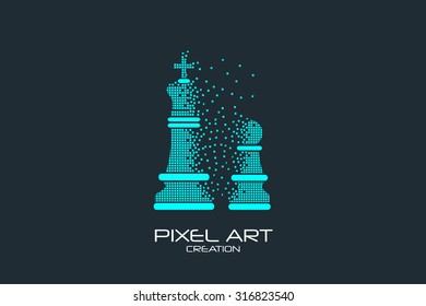 Pixel art design of the chess pawn and king logo.