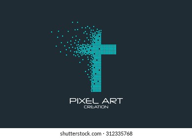 Pixel art design of the Christian cross logo.