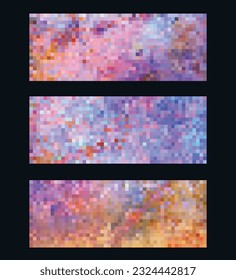 Pixel Art design - colorful mosaic background. Set of template. Vector clipart