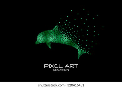 Pixel art design of the dolphin logo.