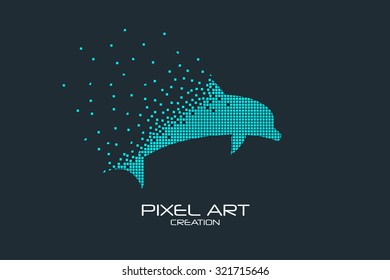 Pixel art design of the dolphin logo.