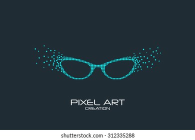 Pixel art design of the eyeglasses logo.