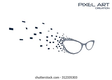 Pixel art design of the eyeglasses logo.