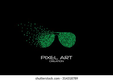 Pixel art design of the eyeglasses logo.
