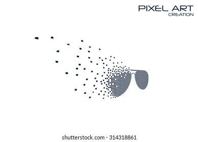 Pixel art design of the eyeglasses logo.