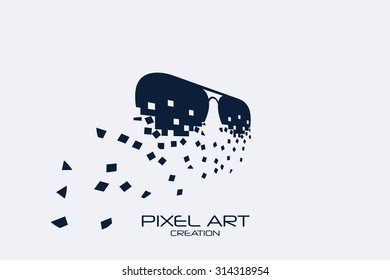 Pixel art design of the eyeglasses logo.