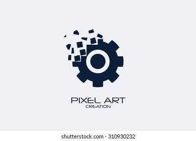 Pixel art design of the gear logo.