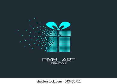 Pixel art design of the gift box icon logo.