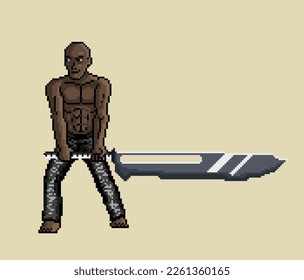 Pixel Art Design Holding Sword Character Walking Illustration Ready To Use For Game Sprite Sheet Animation Frame By Frame
