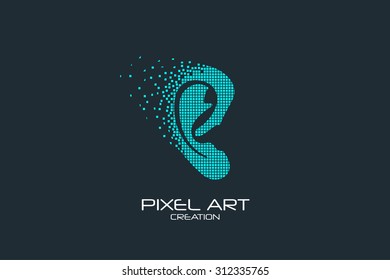 Pixel art design of the human ear logo.