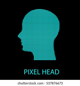 Pixel art design of the human head logo. Vector illustration.