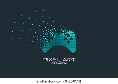 Pixel art design of the joystick icon logo.