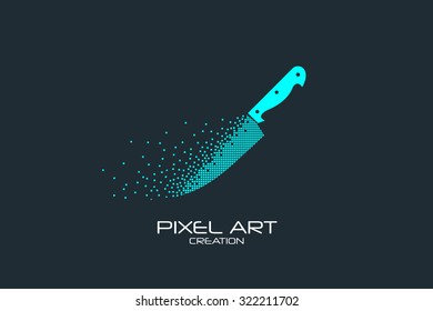 Pixel Art Design Of The Knife Logo.