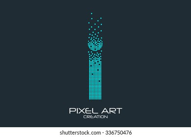 Diseño de arte de Pixel del logotipo de la letra I.