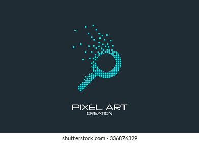 Pixel Art Design Of The Magnifying Glass Logo.