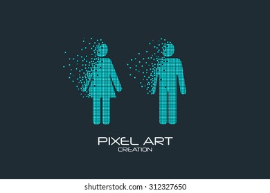 Pixel art design of the man and woman logo.
