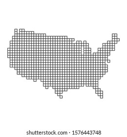 Pixel art design of map of America. Vector illustration. Black map of America in pixel style