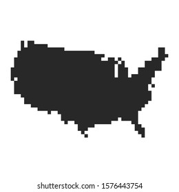 Pixel art design of map of America. Vector illustration. Black map of America in pixel style