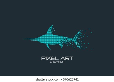 Pixel art design of the marlin logo design.