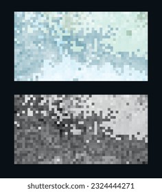 Pixel Art design - monochrome mosaic background. Set of template. Vector clipart