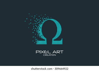 Pixel art design of the omega logo.