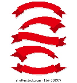 Pixel art design of the Ribbons. Vector illustration. Red Ribbons in flat style, isolated