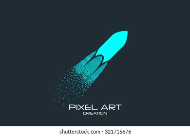 Pixel art design of the rocket logo.