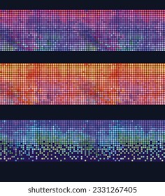 Pixel Art design - seamless colorful mosaic border. Set of template. Vector clipart