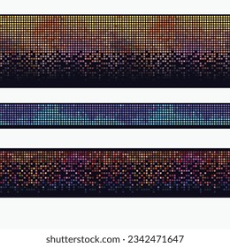 Pixel Art design - seamless horizontal colorful mosaic border. Set of template. Vector clipart