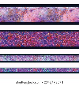 Diseño de Pixel Art - borde de mosaico horizontal y colorido sin fisuras. Conjunto de plantillas. Vector clipart