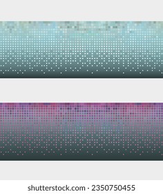 Pixel Art design - seamless horizontal softly mosaic border. Set of template. Vector clipart