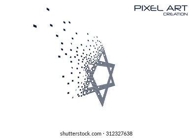 Pixel Art Design Of The Star Of David Logo.
