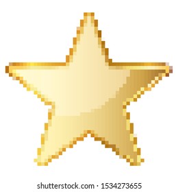 Pixel art design of Star. Vector illustration. Gold Star icon in pixel style isolated