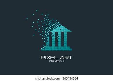 Pixel art design of the state building icon logo.