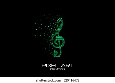 Pixel art design of the treble clef logo.