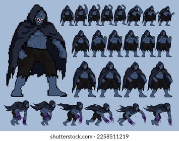 Pixel Art Design Troll Illustration Ready To Use For Game Sprite Sheet Animation Frame By Frame 