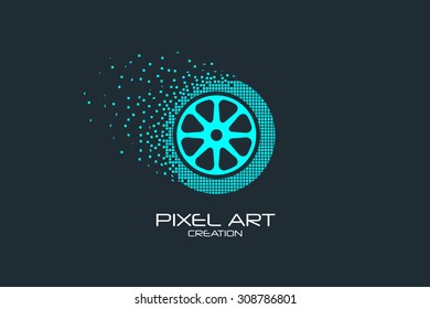 Pixel art design of the wheel logo.