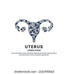 Pixel Art Design Of The Women's Reproductive System . Female Uterus Vector Icon. Vector Logo Gynecology Color Silhouette On A White Background. EPS 10