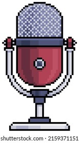 Pixel art desktop microphone vector icon for 8bit game on white background

