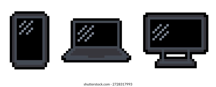 Iconos del dispositivo del arte del pixel fijados aislados en el fondo blanco