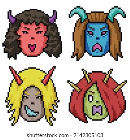 pixel art of devil girl face