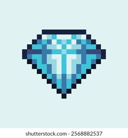 pixel art diamond icon with blue color ,good for your game asset and project.	