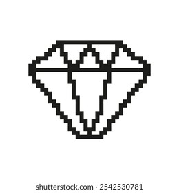 Pixel Art Diamond Icon. A Pixelated Diamond Shape With Crisp Geometric Lines. Isolated Vector Illustration.