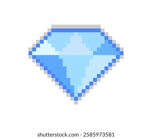 Pixel art of diamond. Pixelated of blue diamond. 