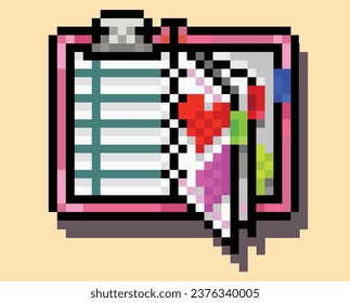 Pixelkunsttagebuch, Tagebuch mit Markierungen, bearbeitbare Pixelkunst-Vektorgrafik.