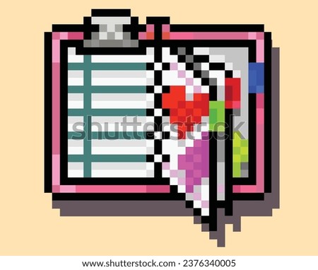 Pixel art diary notes, diary with markings, editable pixel art vector.