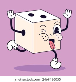 Pixel art of a dice with arms, legs, and tongue out Vector illustration