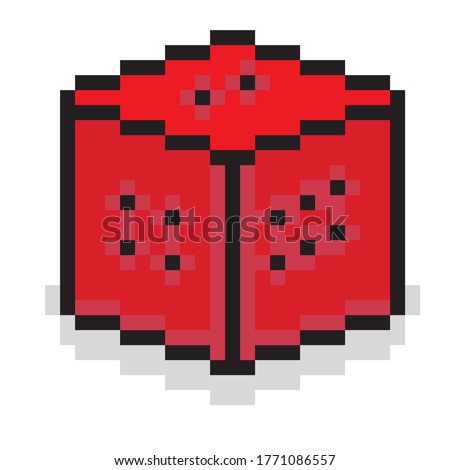 Pixel art dice roll cartoon. Red dice pixel art.