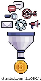 Pixel Art Digital Marketing Sales Funnel Vector Icon For 8bit Game On White Background
